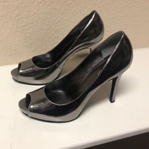 Pewter peep toe heels